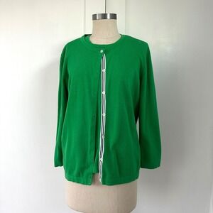 Vintage Evan Picone Women's Green Crew Neck Cardigan Sweater Set 90s Size Medium